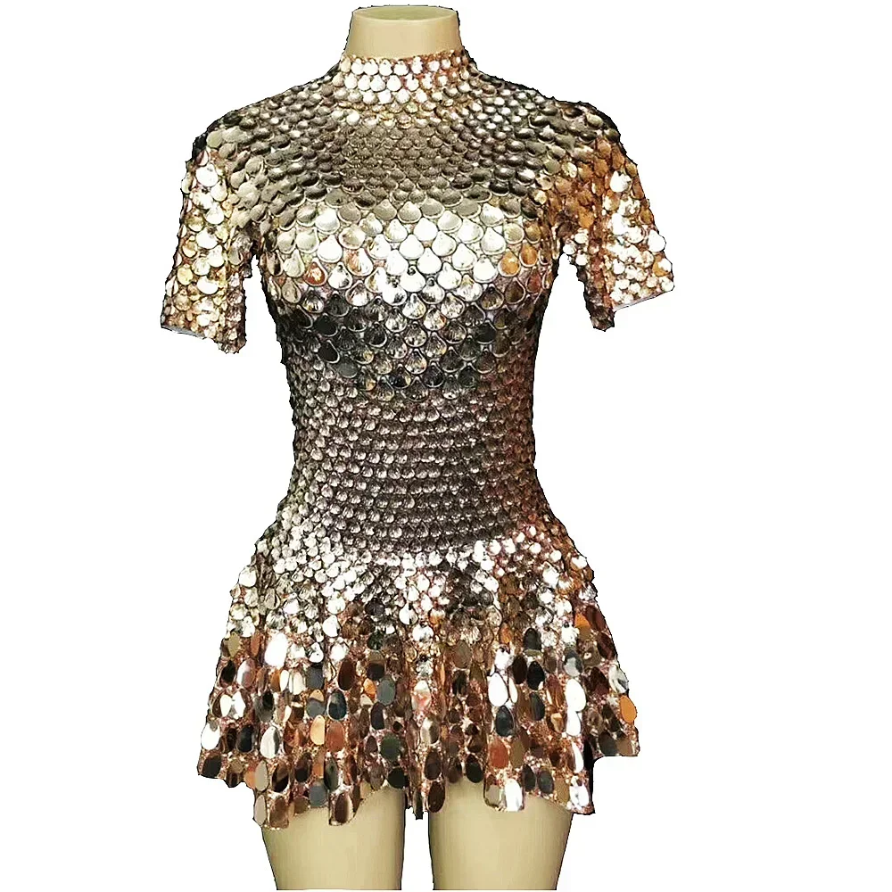 

Sparkly Sequin Women Mini Dress Short Sleeve Dress Nightclub Bar Dance Stage Wear Party Prom Birthday Celebrate Singer Costume