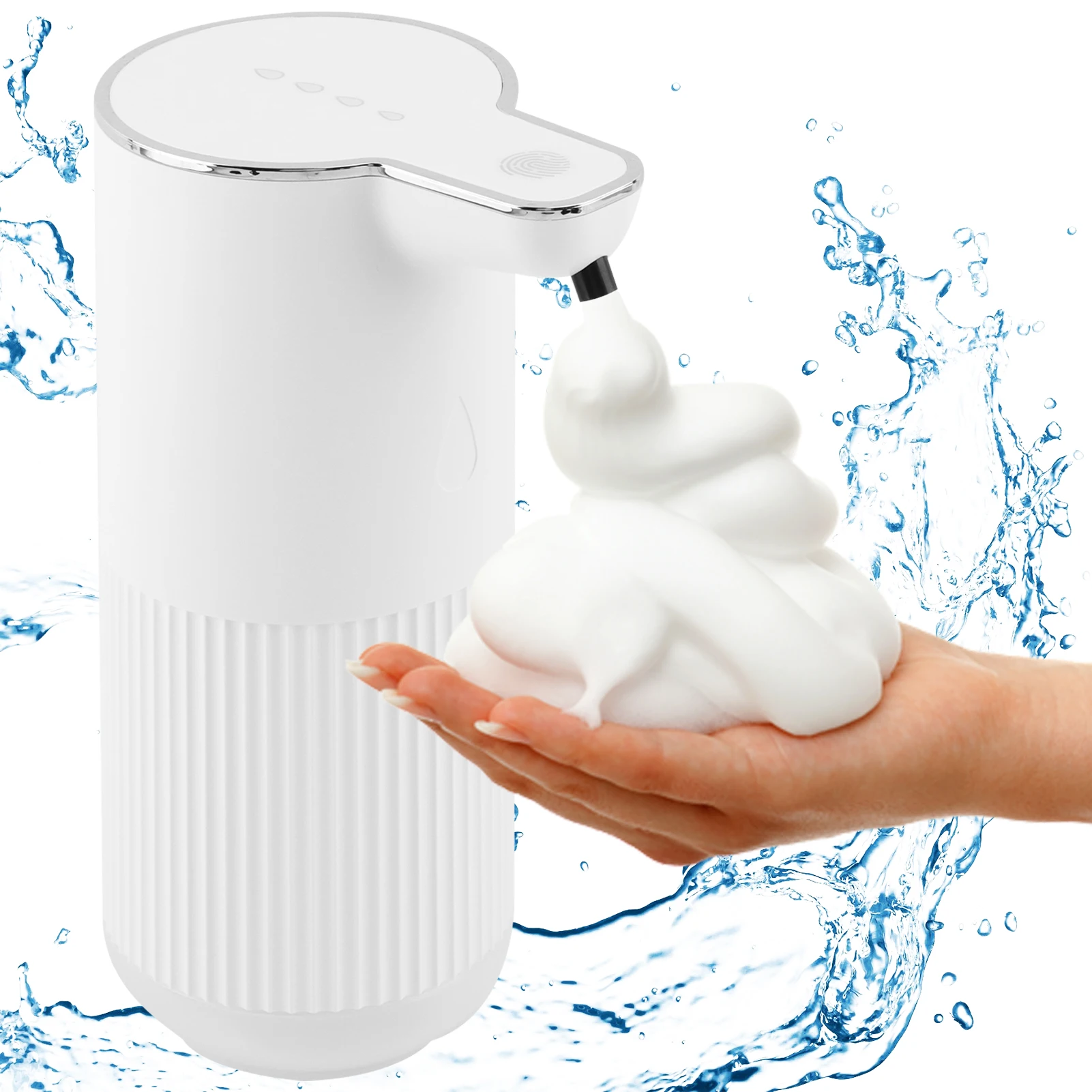 Restaurant Automatic Foaming Soap Dispenser Bathroom Hotel USB C Rechargeable White 4 Level Adjustable With Indicator Touchless