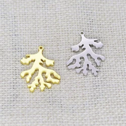 5PCS DIY Stainless Steel Marine Life Charm Pendant Women Barrier Reef Coral Silhouette Shaped Tree Handmade Nature