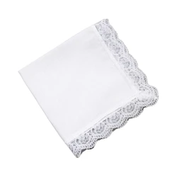 26x27cm Men Women Cotton Handkerchief Solid White Hankies Pocket Lace Trim Towel