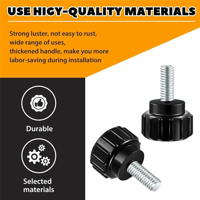 

Aug. 40Pcs Carbon Steel Threaded Knurled Thumbscrew Screw On Knobs Grips Black Round Clamping Screw, Black (M6 X 10 Mm)