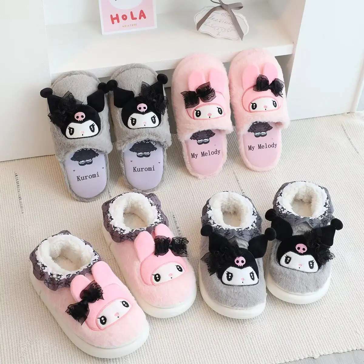 

Sanrio Kawaii My Melody Slippers Kuromi Anime Cartoon Sweet Fashion Exquisite Skin Friendly Indoor Dormitory Home Plush Slippers