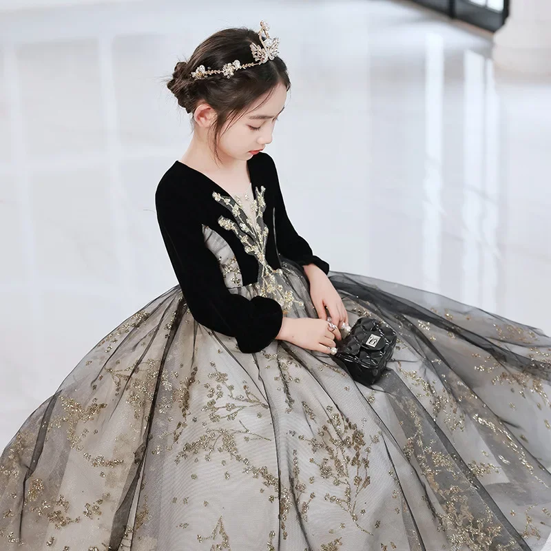 

Vintage Evening Dress for Teenage Girls Children Elegant & Princess Sequined Party Dresses Kids Gala Ball Gown Infant Frock