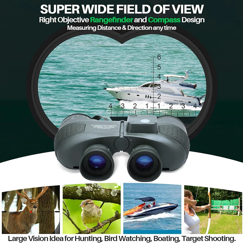 

Marine Binoculars 10x50 with Rangefinder Compass for Adults FMC Lens Waterproof Fogproof Low Light Vision Binoculars for Boating