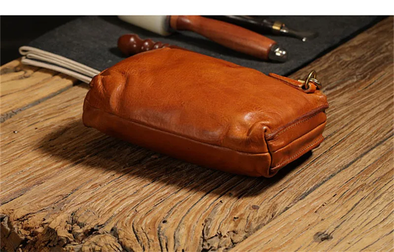 Bolsa de mão masculina de couro legítimo natural, de alta qualidade, casual, simples, artesanal, vintage, couro de vaca real, carteira de telefone para adolescentes