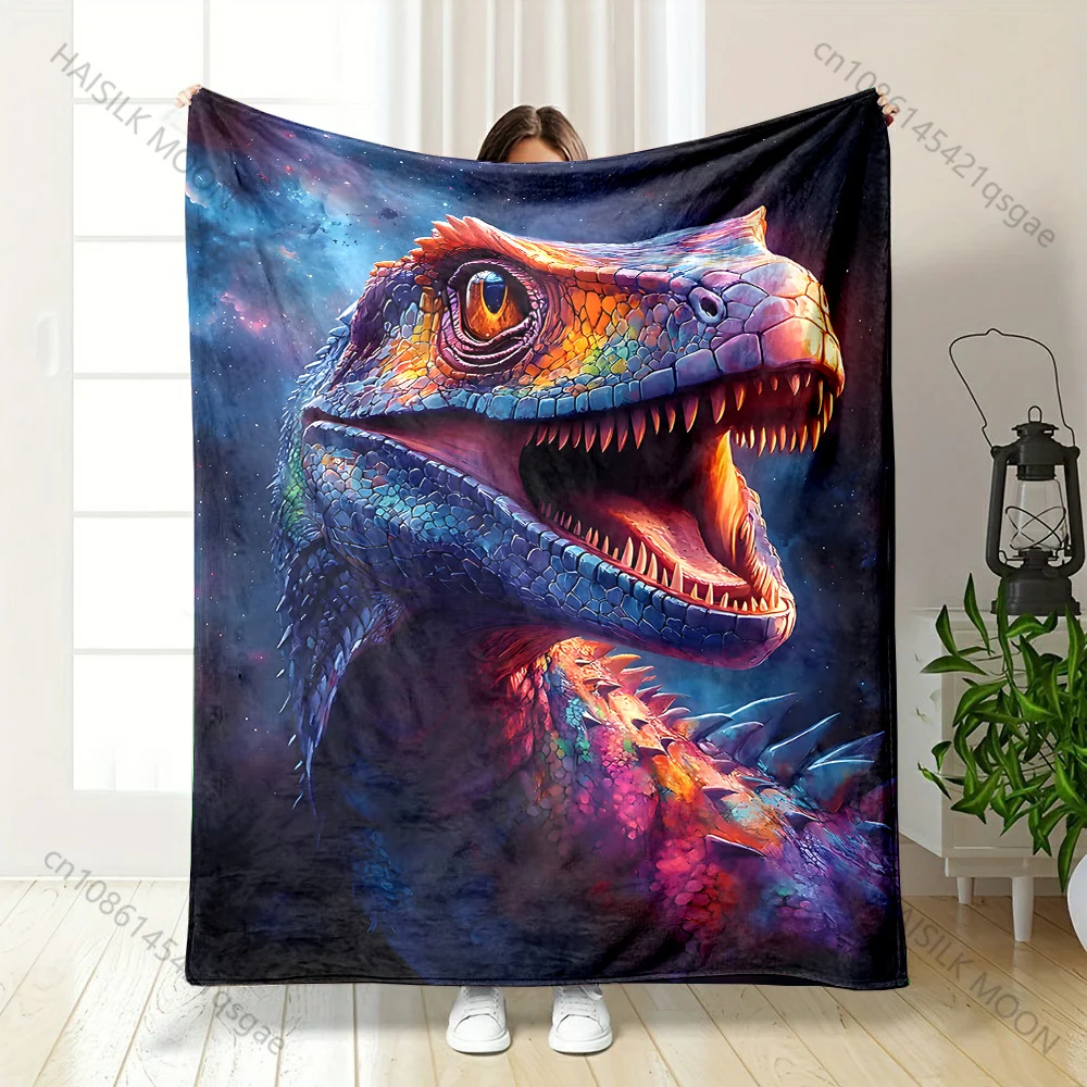 1PC Colorful dinosaur close-up painting printed blanket all seasons multi-purpose blanket suitable for sofa, camping, travel RV