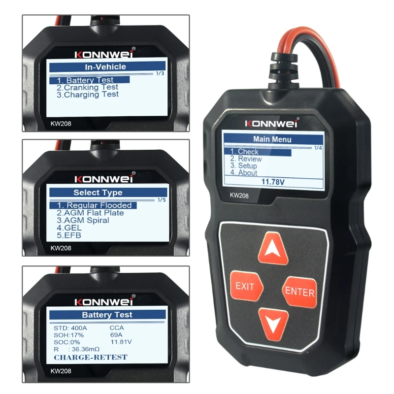 Analizzatore del caricatore del Tester della batteria dell'auto KW208 12V 100-2000CCA Test del sistema di ricarica Tester della capacità della batteria automobilistica Drop Shipping