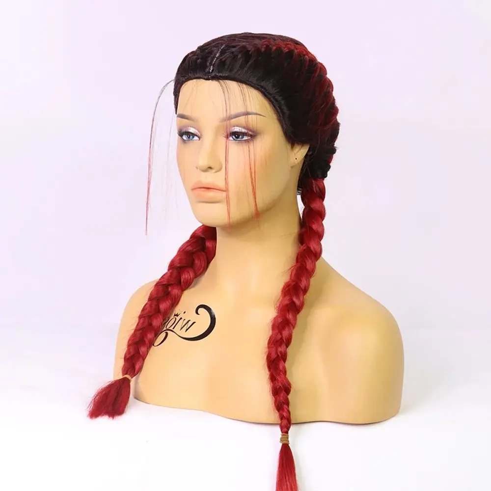 Cwigs Parrucca sintetica nera morbida Parrucche intrecciate cosplay per donne nere Parrucca treccia a scatola bionda miele rossa resistente al calore fatta a macchina