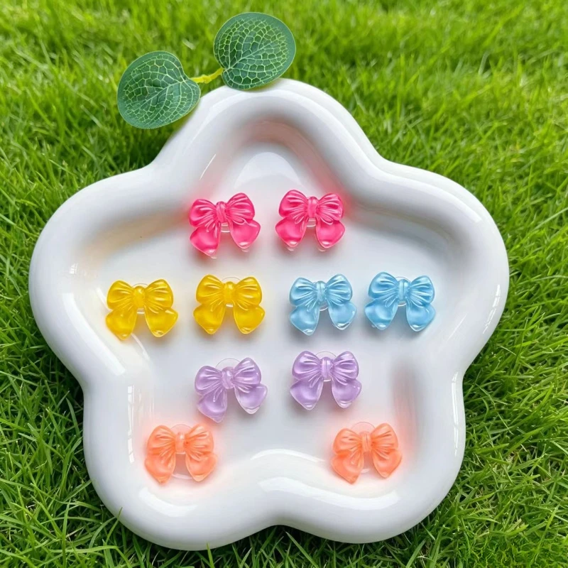 New 10Pcs Gradient Candy Color Bow Shoe Charms, Cute Girly Removable Clog Shoe Decorative Accessories, For DIY Craft Projects