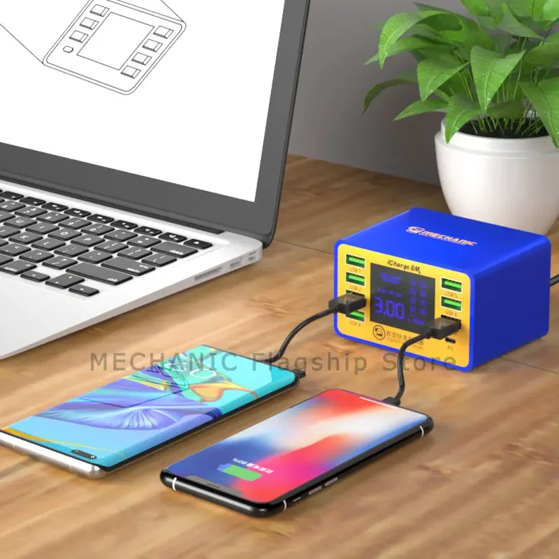 Mecánico de carga rápida Icharge 8M, pantalla Digital para teléfono, IPAD, multiinterfaz, protección contra cortocircuitos, carga