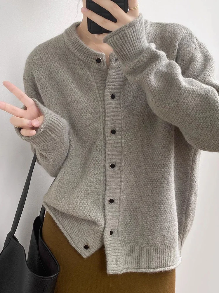 

Lazy Wind Yellow Cardigan Women Cute O Neck Long Sleeve Retro Knitted Sweaters Casual Simple Female Fall Winter Sweet Tops Coat