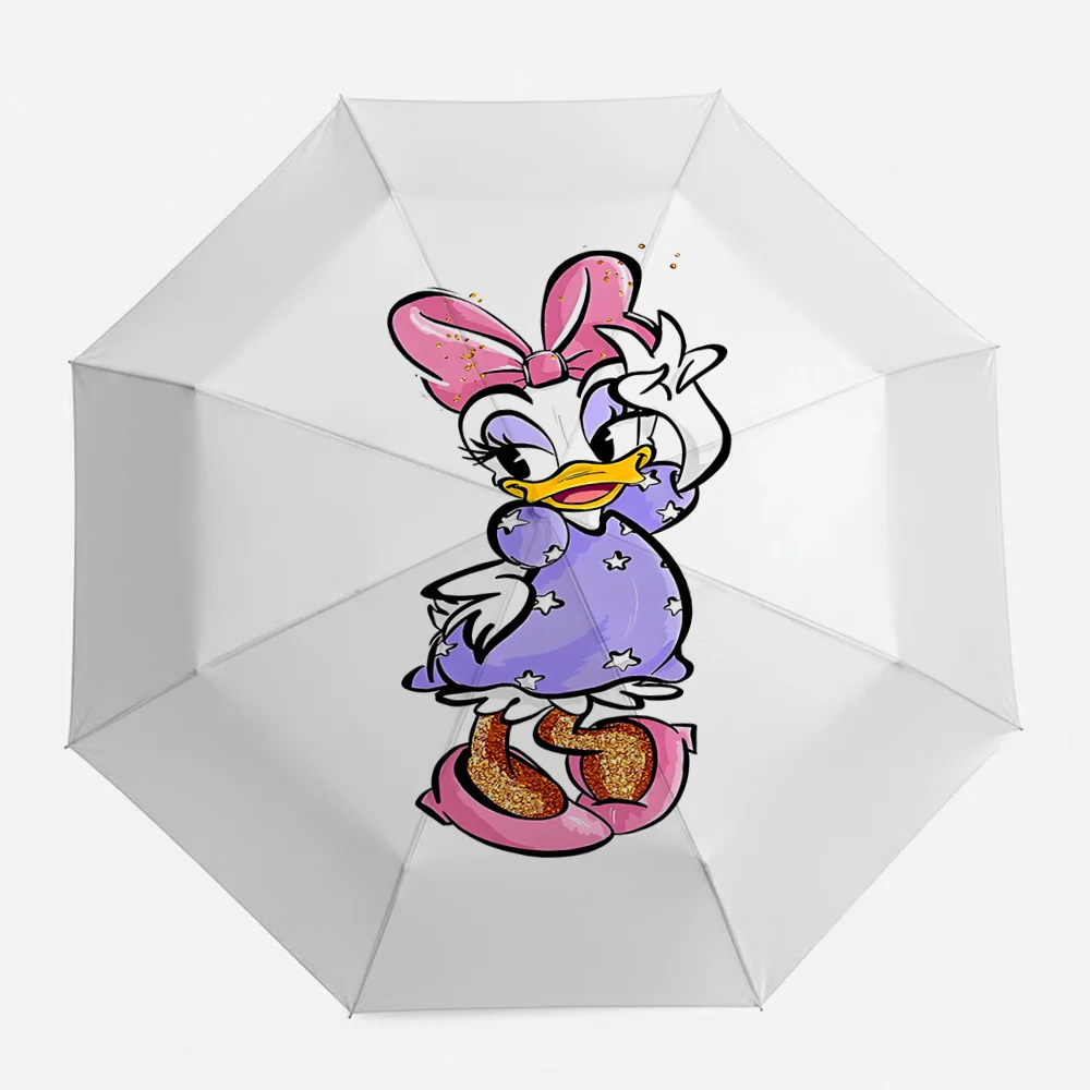 

Disney Daisy Duck Glitter Bow & Star Dress Print Automatic Folding Umbrella, Windproof Waterproof Travel Umbrella for Kids Adult