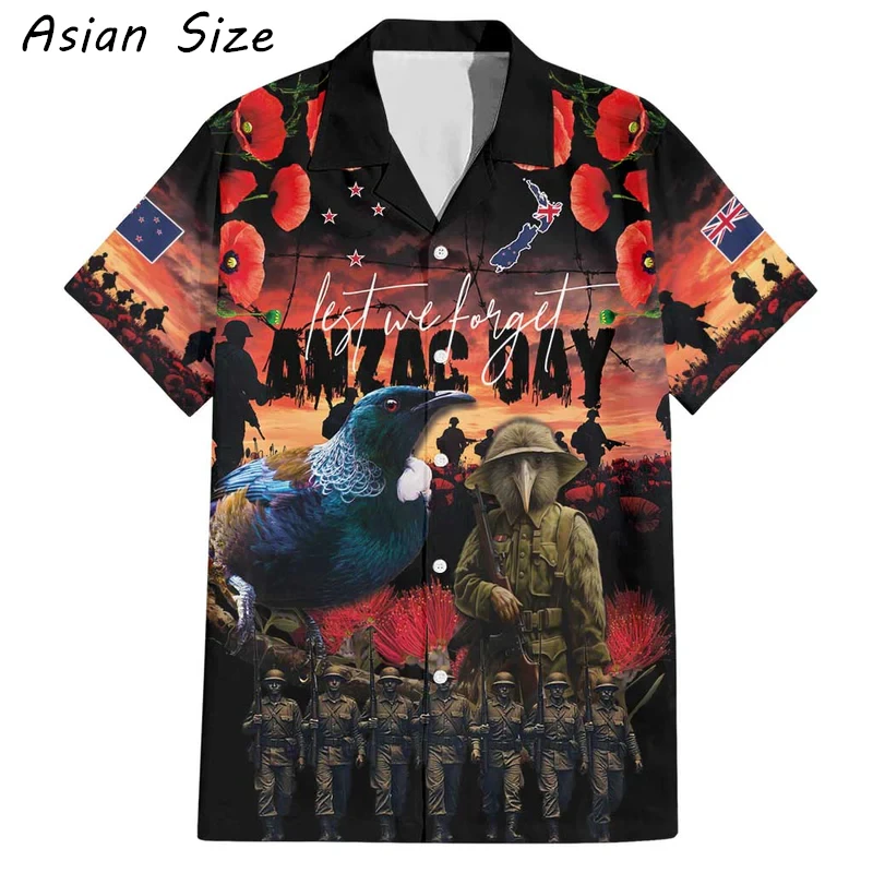 

2026 Fashion New Zealand Australia ANZAC DAY Shirts 25th Apr Australian And New Zealand Army Corps Day Hawaiian Shirt Blouses