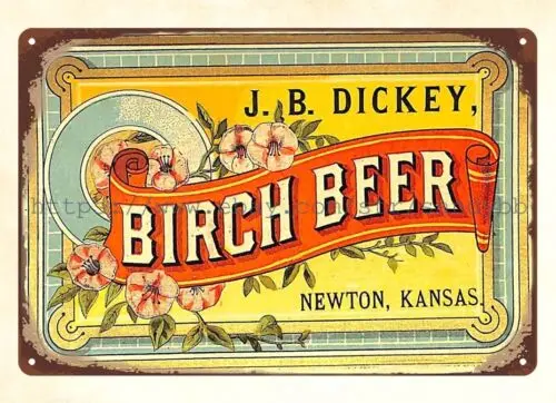 1890s J.B. Dickey Birch Beer Newton Kansas metal tin sign room bedroom wall art sign