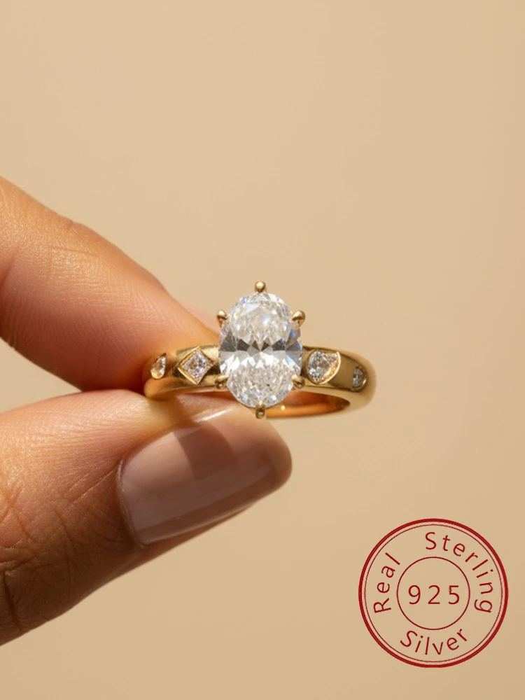925 Sterling Silber Modische Persönlichkeit Oval Zirkon Ring Für Frauen Hochzeit Verlobung Hohe Qualität Luxus Edlen Schmuck