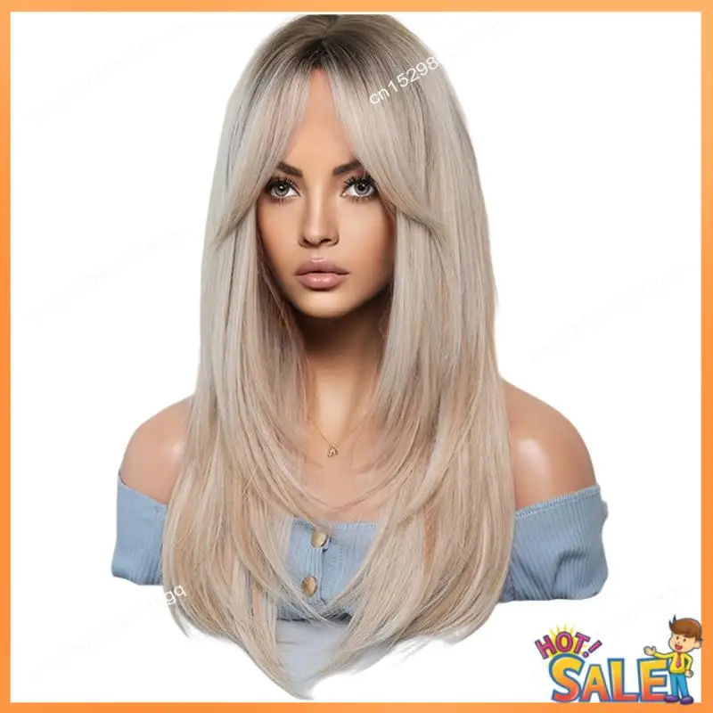 

AB68 64Cm European And American Simulation Wig Female Long Hair Center Parted Full Head Set Long Hair Female Set Head Wig Durabl