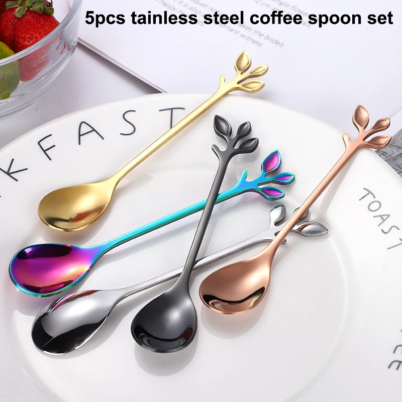 

5PCS Stirring Spoon, Cherry Blossom, Chrysanthemum, Rose, Heart-shaped Spoon,Stainless Steel Spoon And Cutlery Set, Coffee Spoon