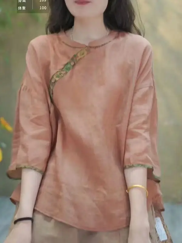 

New Chinese Style Elegant Slant Collar Shirt Women's Summer New Loose Top