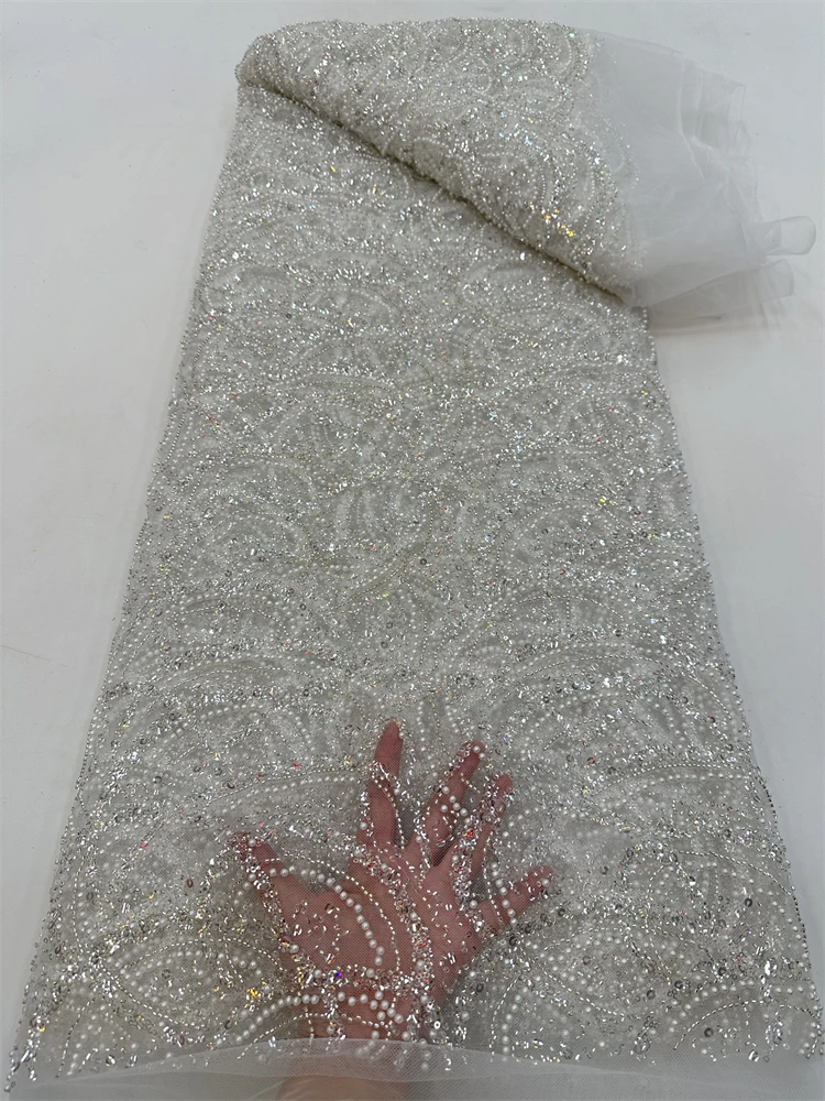 Tissu de dentelle de tulle de perles de tube africain, paillettes nigwin, broderie française, matériel de couture de luxe, élégant, 2023