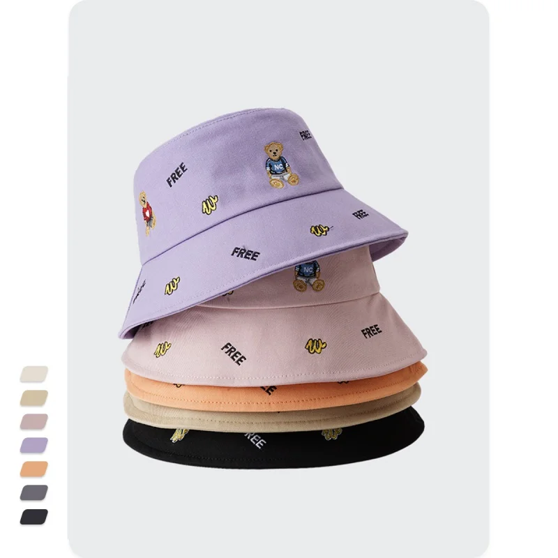 Internet Celebrity Bear Bucket Hat Children Korean Style Outdoor Casual Summer Sun Hat Face Slimming Sun-Proof Face Cover Bucket