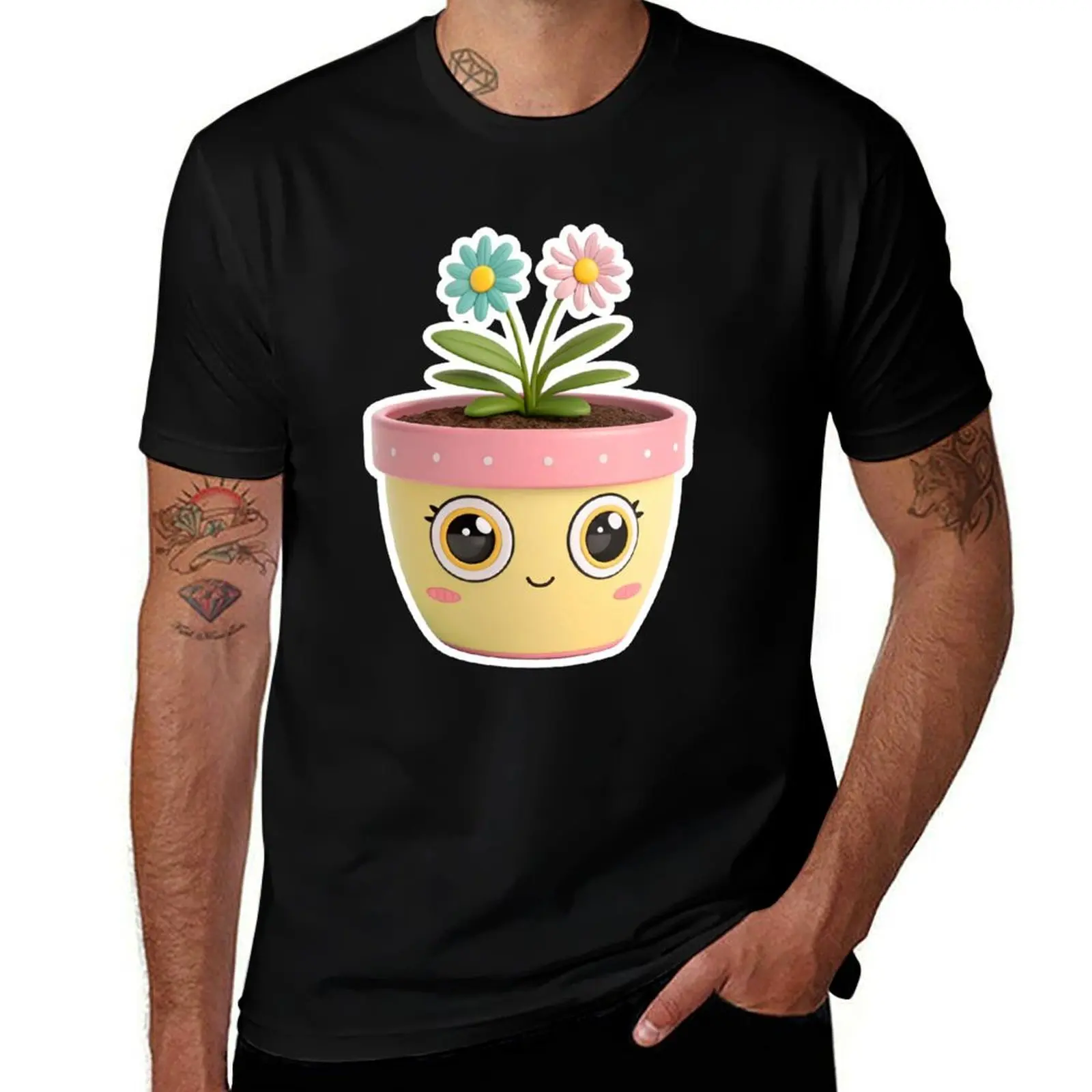 

A flower pot with a face on it kawaii style T-Shirt graphics anime tshirt luxury t-shirt t shirts for men