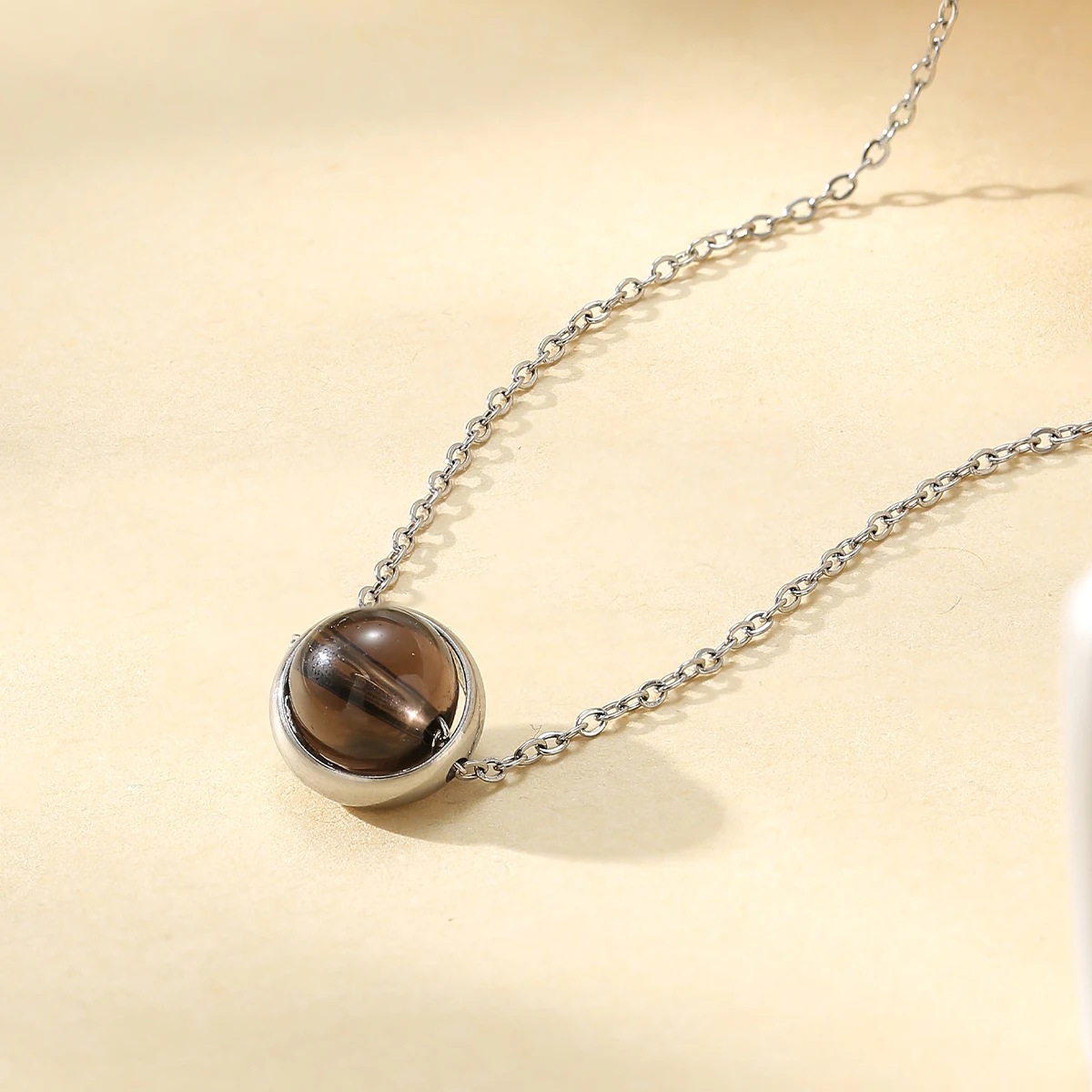 JD الحجر الطبيعي جمشت سموكي الكوارتز قلادة بها خرزات مستديرة قلادة المرأة موضة الفولاذ المقاوم للصدأ سلسلة المختنق مجوهرات هدية حفلة #2