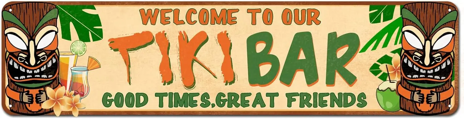 Tiki Bar Sign, Hawaii Good Times, Great Friends Vintage Metal Tin Signs for Men Women, Wall Décor for Bars, Restaurants, Ca sign