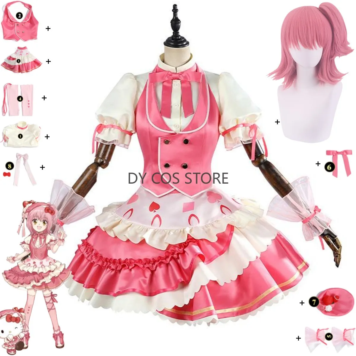 

Аниме Шуго Чара Хинамори Аму Косплей Костюм Розовое Платье Принцессы Юбка Лолиты Жилет Парик Женский Милый Костюм Для Дня Рождения