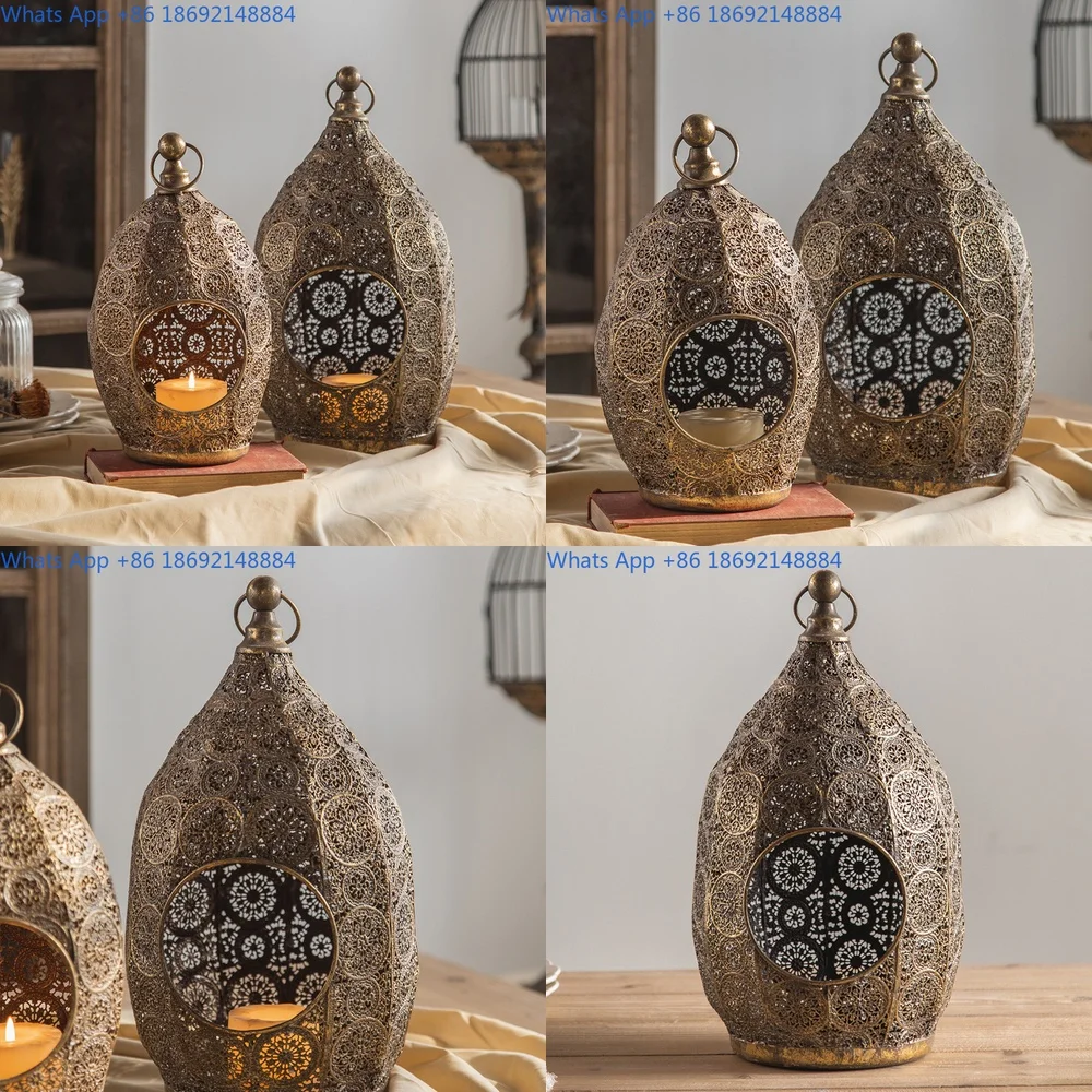 

Vintage Hollow Iron Candle Holder Decorative Ornament for Living Room Entryway Bar Romantic Atmosphere Decoration