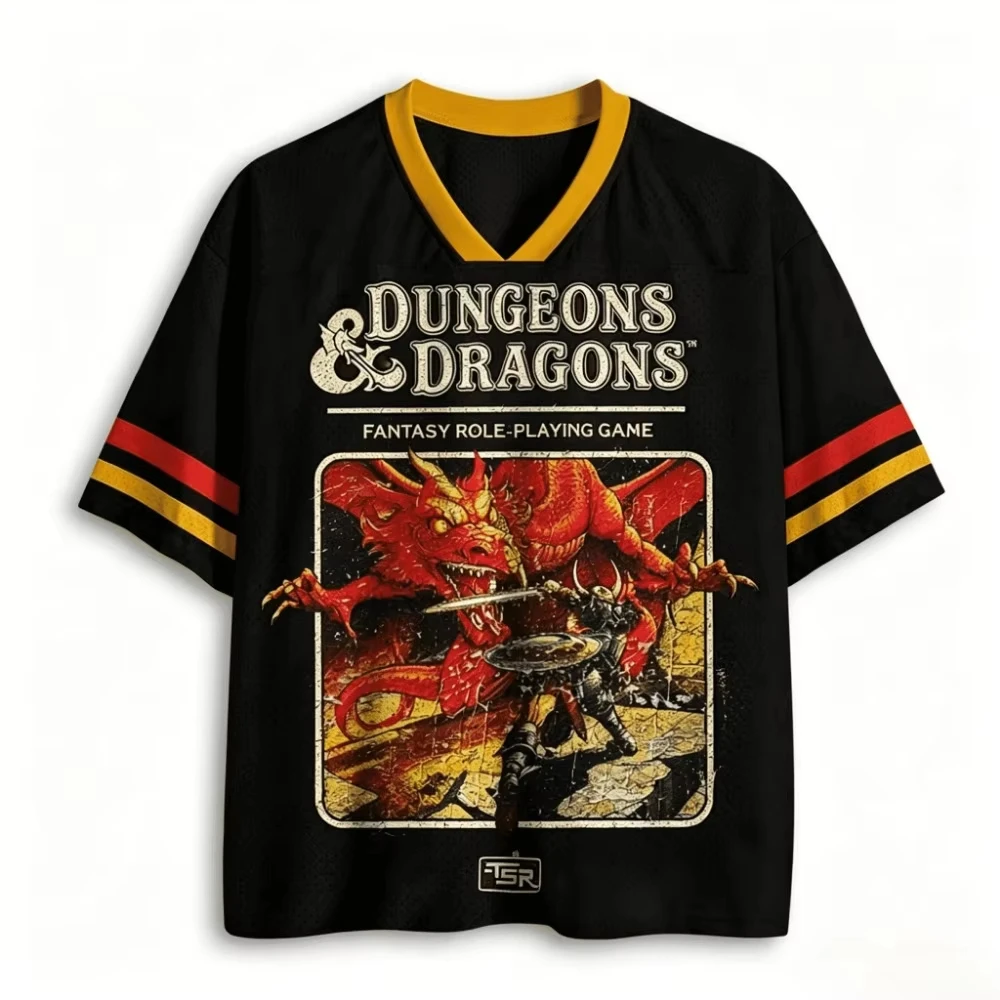 Retro Dragon Dungeon Sports Schnelltrocknendes Atmungsaktives 3D-Druck Herren V-Neck T-Shirt Street Fashion Hip-Hop Y2K Eltern-Kind-Kleidung – Detail 6