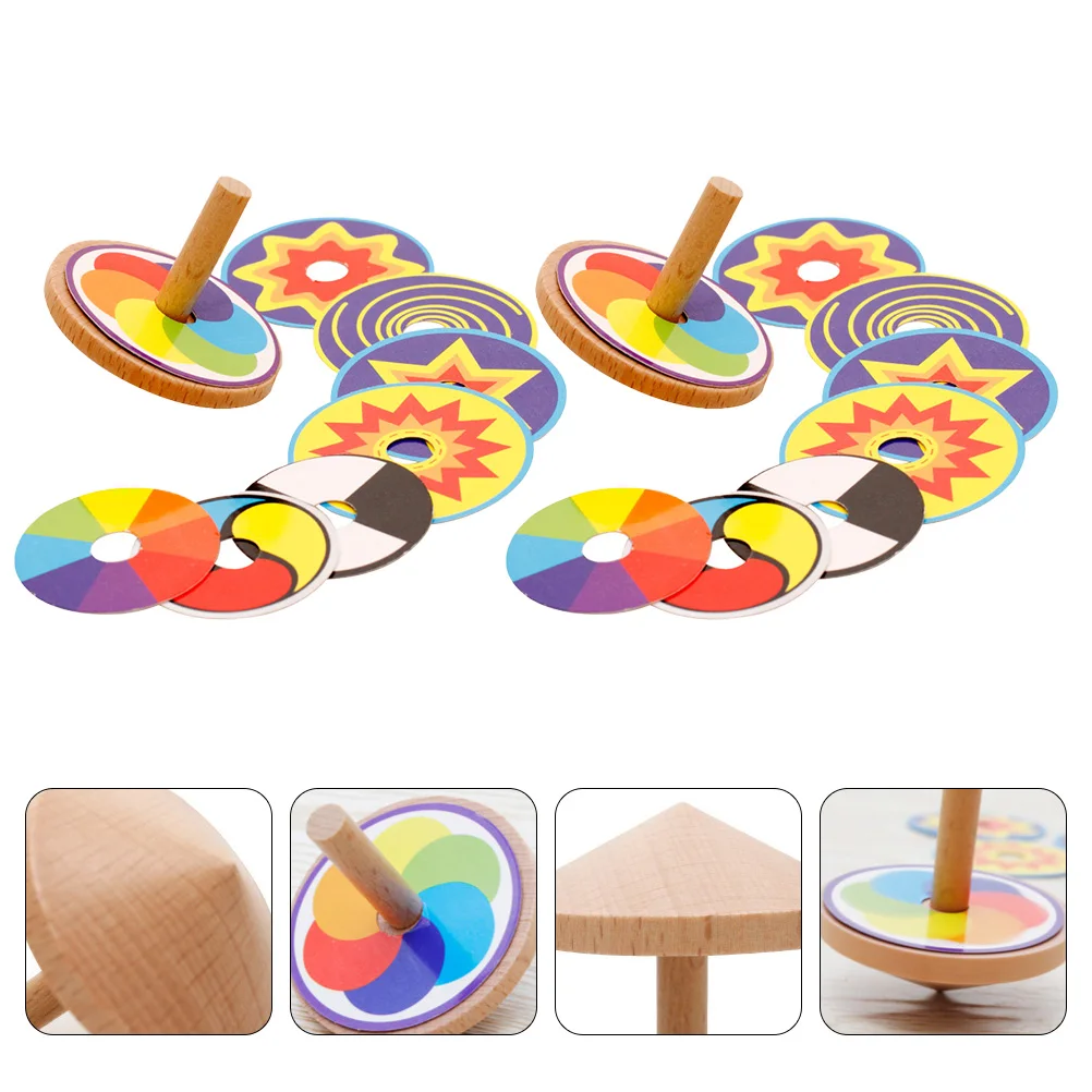 2 Sets Wooden Spinning Top Colorful Tops DIY Gyro for Kids Painting Toy Gyroscope