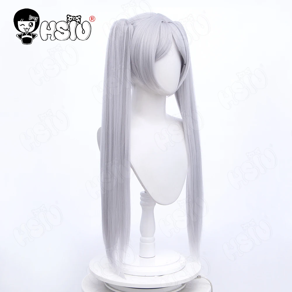 Frieren Cosplay Pruik Anime Sousou No Frieren Bij De Begrafenis Cosplay Hsiu 80Cm Zilvergrijze Dubbele Paardenstaart Lange Haar Synthetische Pruik