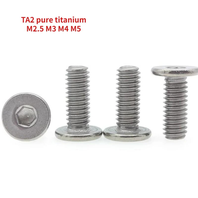 10/20pcs M2.5 M3 M4 M5 TA2 Pure Titanium CM Ultra-thin Head Hexagonal Large Flat Head Screw Thread Length 4mm-30mm