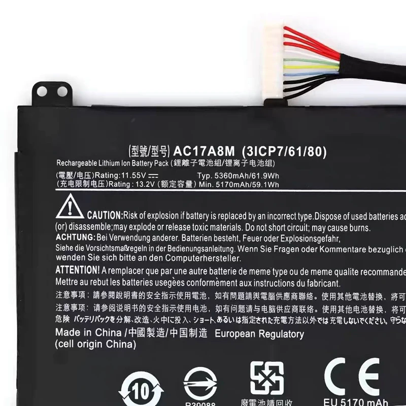 11.55V 61.9Wh/5360mAh AC17A8M Laptop Battery for Acer Spin 3 SP314-52 SP314-52-549T SP314-52-331FP TravelMate TMX3410-MG Series