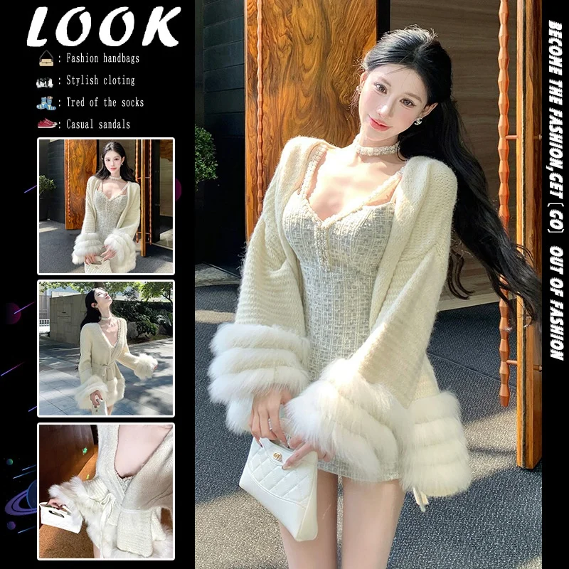 

Korean Sle Ele V-Ne Waist-Cinched Sweater Jaet ort Size Autumn Winter Faion Ladies Knitted Cardigan Top