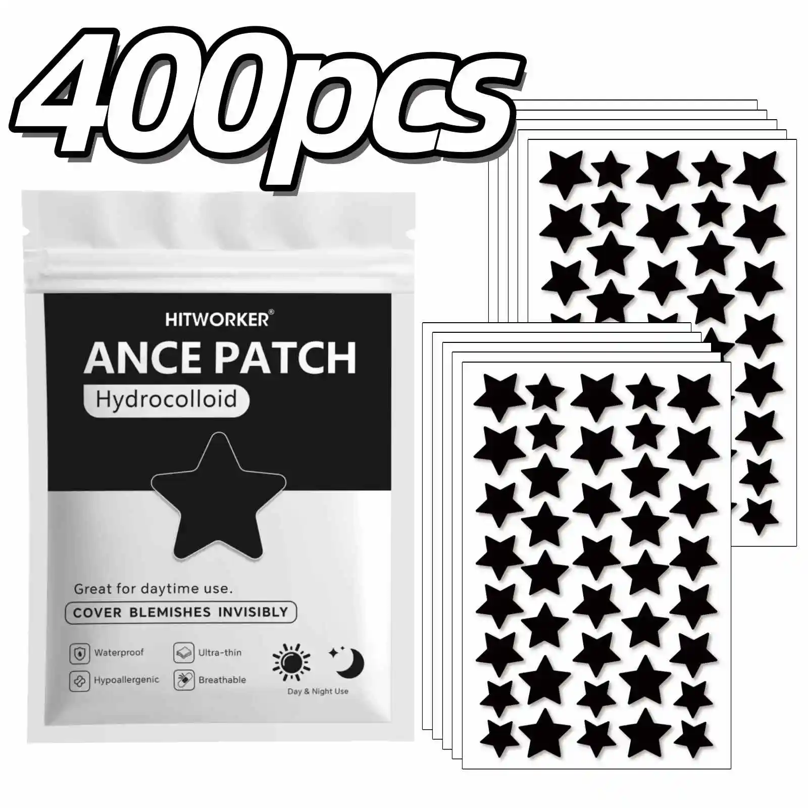 400/600Pcs Black Star Hydrocolloid Acne Patches 4 Sizes High Absorption Invisible Blemish Cover Spot Treatment Skin Care