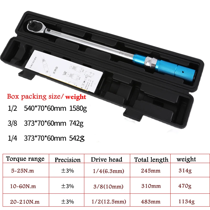 Klucz dynamometryczny 1/4 3/8 1/2 cala Napęd kwadratowy Dwukierunkowy precyzyjny klucz do polerowania lusterek Dokładny moment obrotowy 5-210N.M