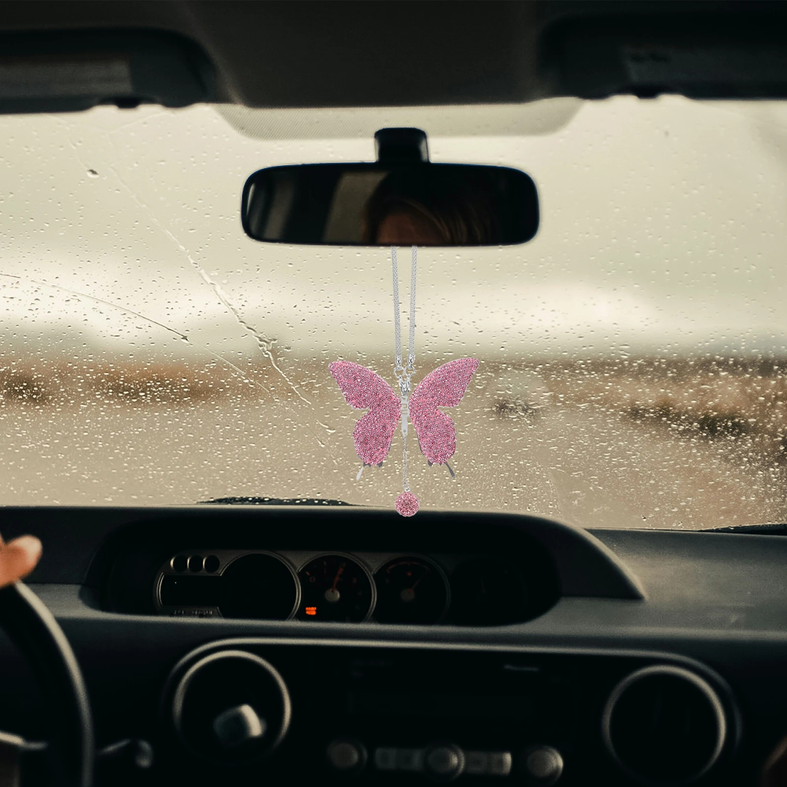

Rhinestone Butterfly Pendant Car Hanging nament Rearview Mirror Accessories Adorable Decor Baby Stylish Easy