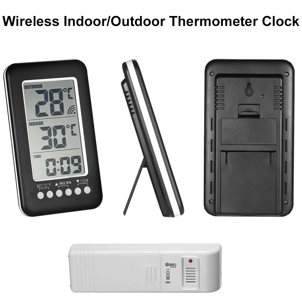 Cyfrowy zegar z termometrem LCD Bezprzewodowy 0 ℃ ~50 ℃   Indoor/-30 ℃ ~70 ℃   Zegar z czujnikiem temperatury zewnętrznej z nadajnikiem ℃ / ℉