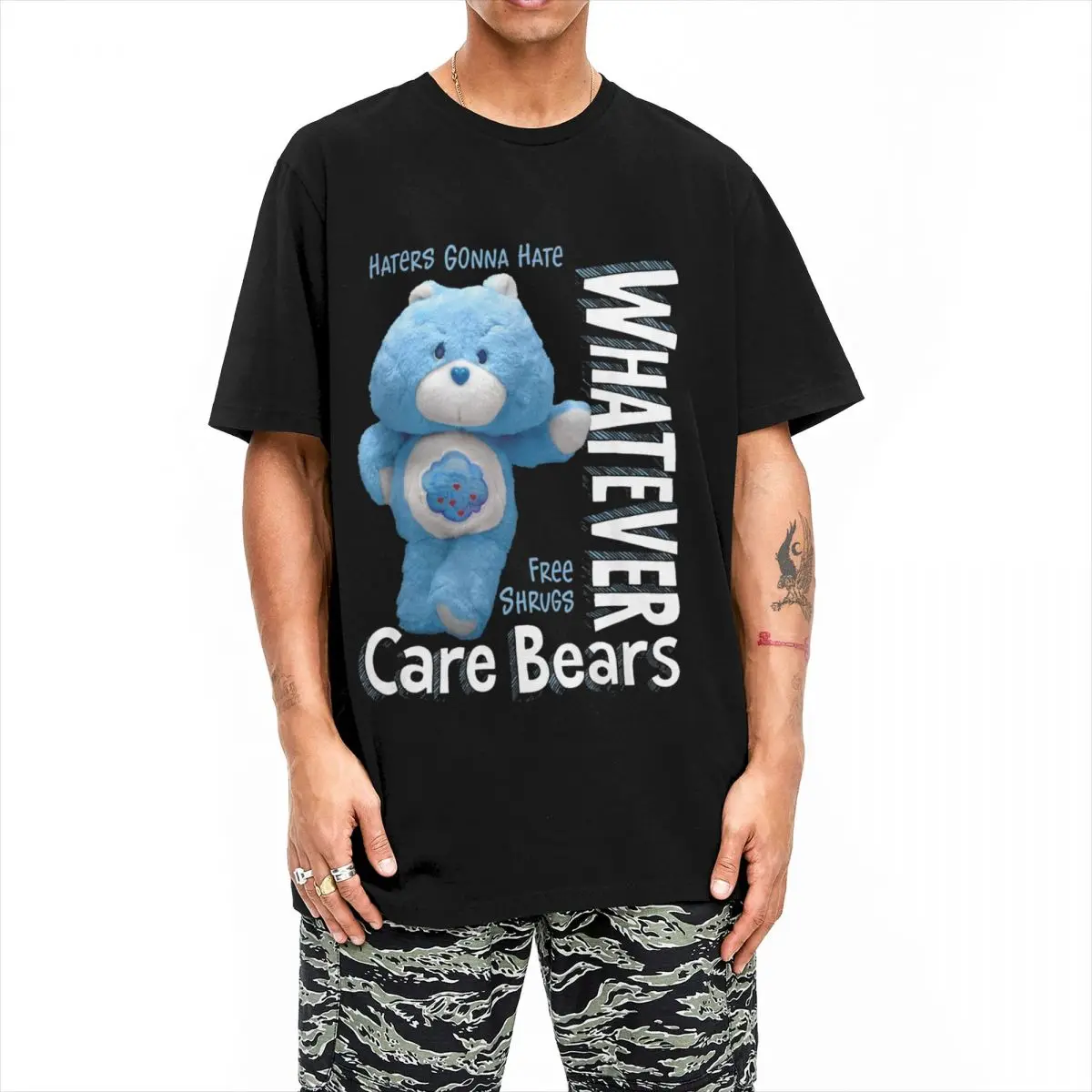 Care Bears Whatever Grumpy Bear T-Shirts for Men Women Novelty Cotton Tees Round Collar Short Sleeve T Shirts Plus Size Clothes