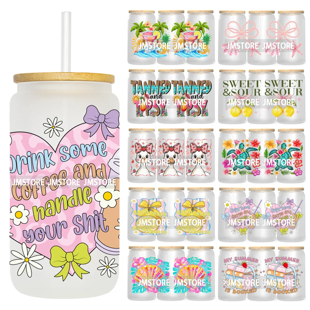 Girly Floral Summer Beach Life UV DTF Stickers Ready to Transfer Cup Wrap Custom Logo DIY Craft For Libbey Glass Can Mug Tumbler