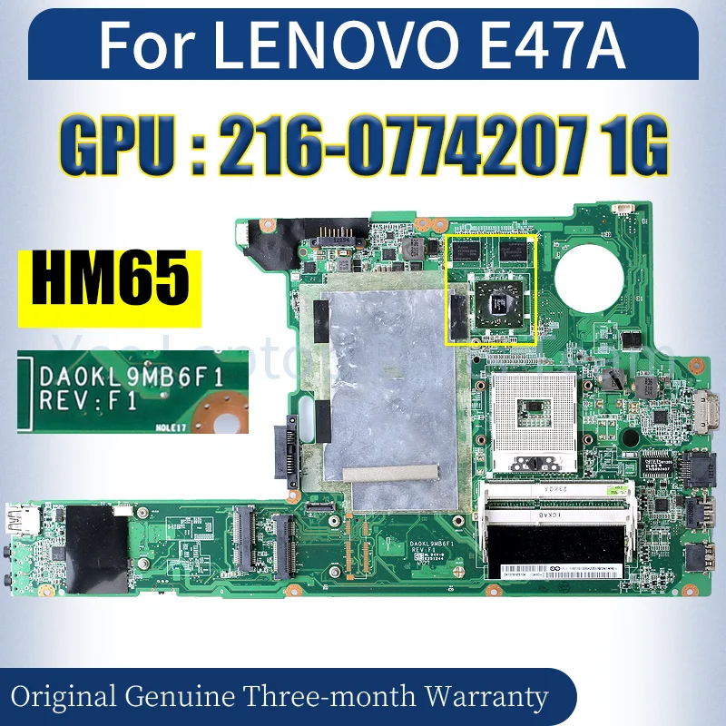 

DA0KL9MB6F1 For LENOVO E47A Laptop Mainboard HM65 216-0774207 1G 11S11013394ZZ Notebook Motherboard Tested