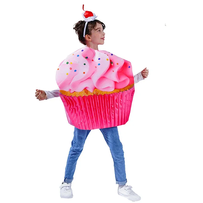 Детский карнавальный костюм на Хэллоуин с кексами, нарядное платье, двусторонние костюмы мороженого для девочек унисекс
