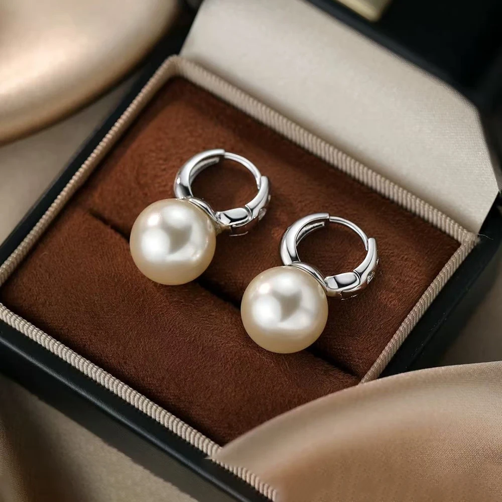 

Минималистичные серьги-кольца из серебра 925 пробы с круглым жемчугом для женщин, классические ювелирные изделия для вечеринок, легкие роскошные изысканные аксессуары