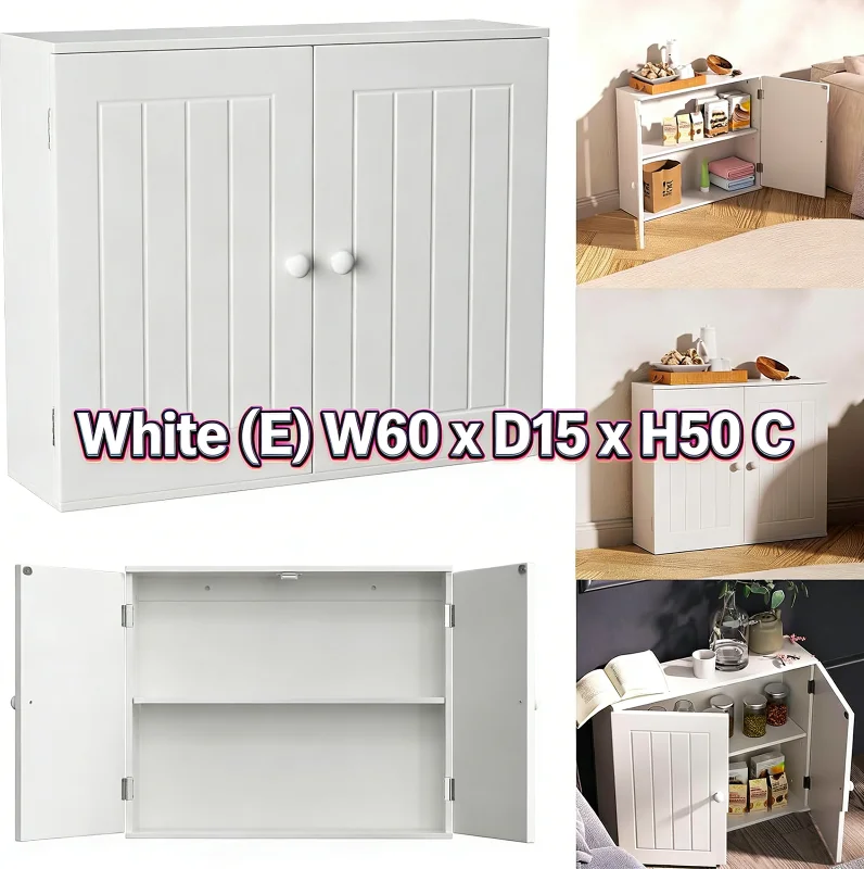 Gabinete de Baño Blanco para Pared, Mueble de Almacenamiento Delgado de Madera para Montar en la Pared o de Pie, Armario para Medicamentos