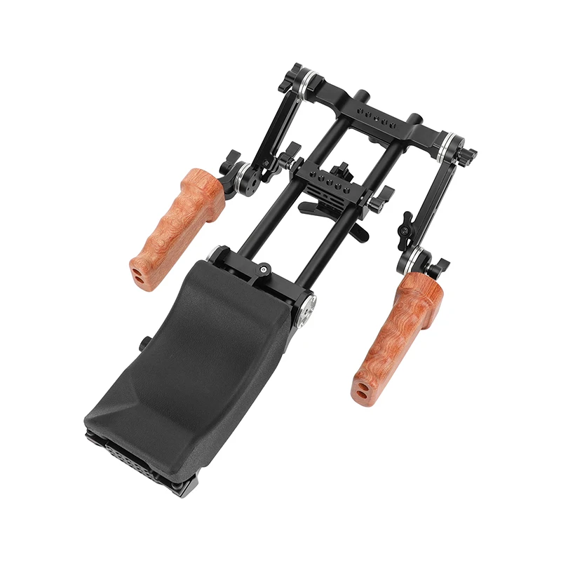 Kayulin Shoulder Mount 15mm Railblock Rig with ARRI Camera Plate and Wooden Handgrip For DSLR Cameras and Camcorders