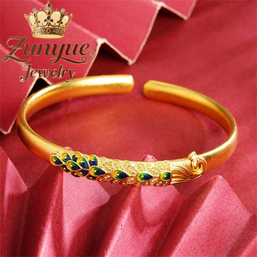 

Sand Gold Enamel Open Peacock Bracelet In Ethnic Style Luxury Quality Jewelry Fashion Jewelry Exquisite Charms Elegant Popular