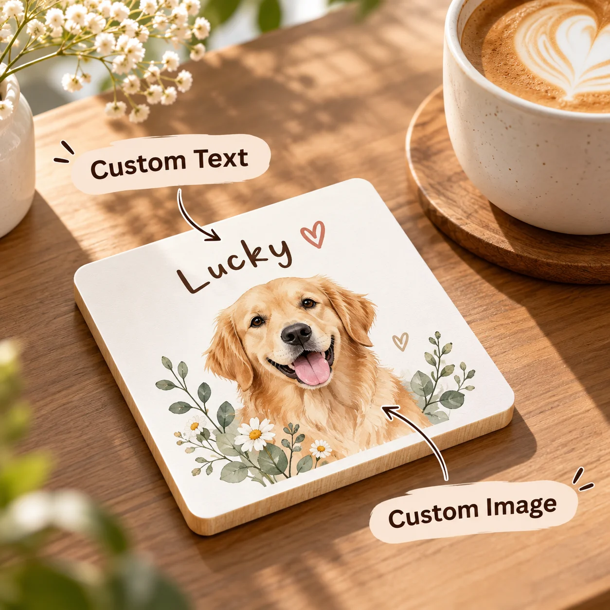 Personalized Cup Mat Square Wood Coasters Custom Image Text Logo Pattern Handmade Wooden Cup Pad Ornament for Household Office