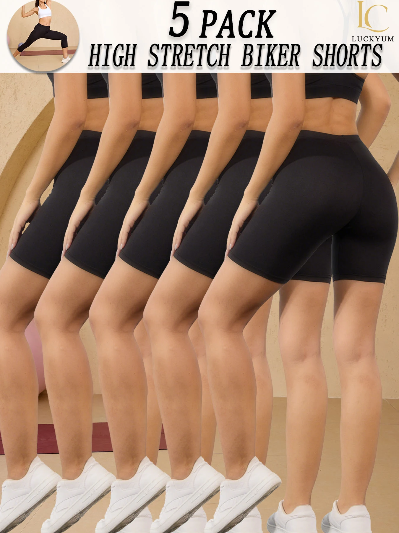 

5 Pack Women's Super Soft Biker Shorts High Stretchy No See Through Workout Running Yoga Athletic 6"Inseam Push Up Gym Fitness