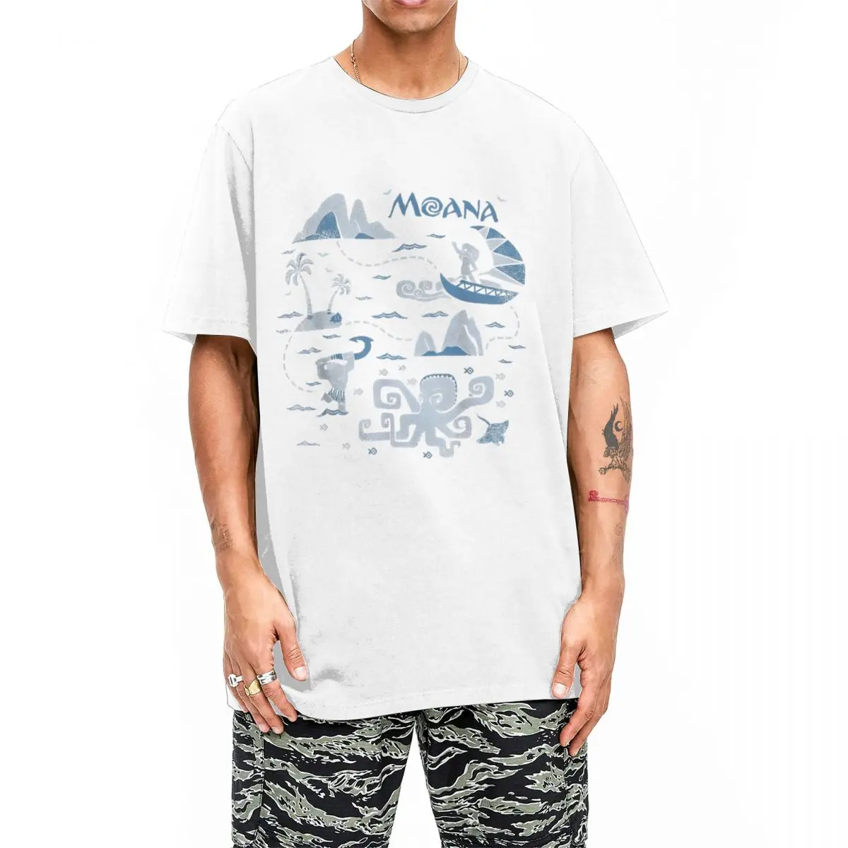 Moana Maui Ocean Map Graphic T-Shirts for Men Women Fashion Cotton Tee Shirt Short Sleeve T Shirt Graphic Printed Clothes